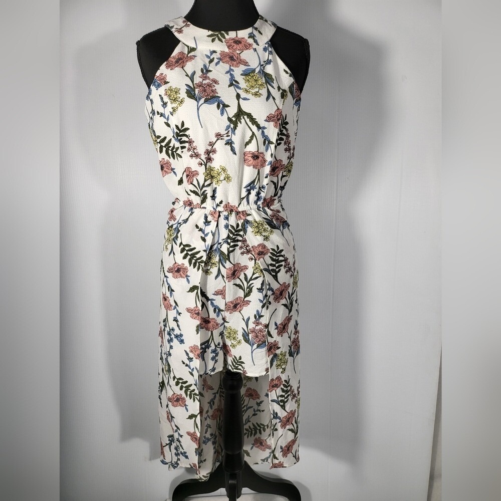 Trixxi Shorts Romper With Dress Tail Floral Print Sleeveless Dress, Halter Neck - Picture 8 of 12